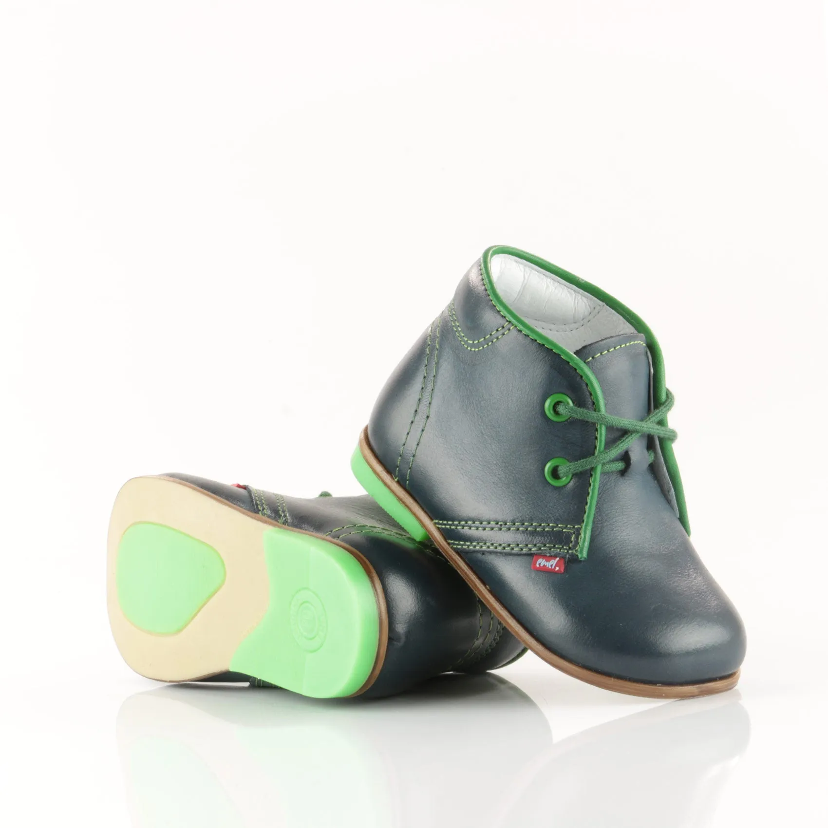 (2195-16) Emel Navy-Green Lace Up Shoes