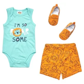 3pc Boys Bodyvest-Shorts & Shoes. I'm So Roarsome..(0-9 Months)-50JTC8928