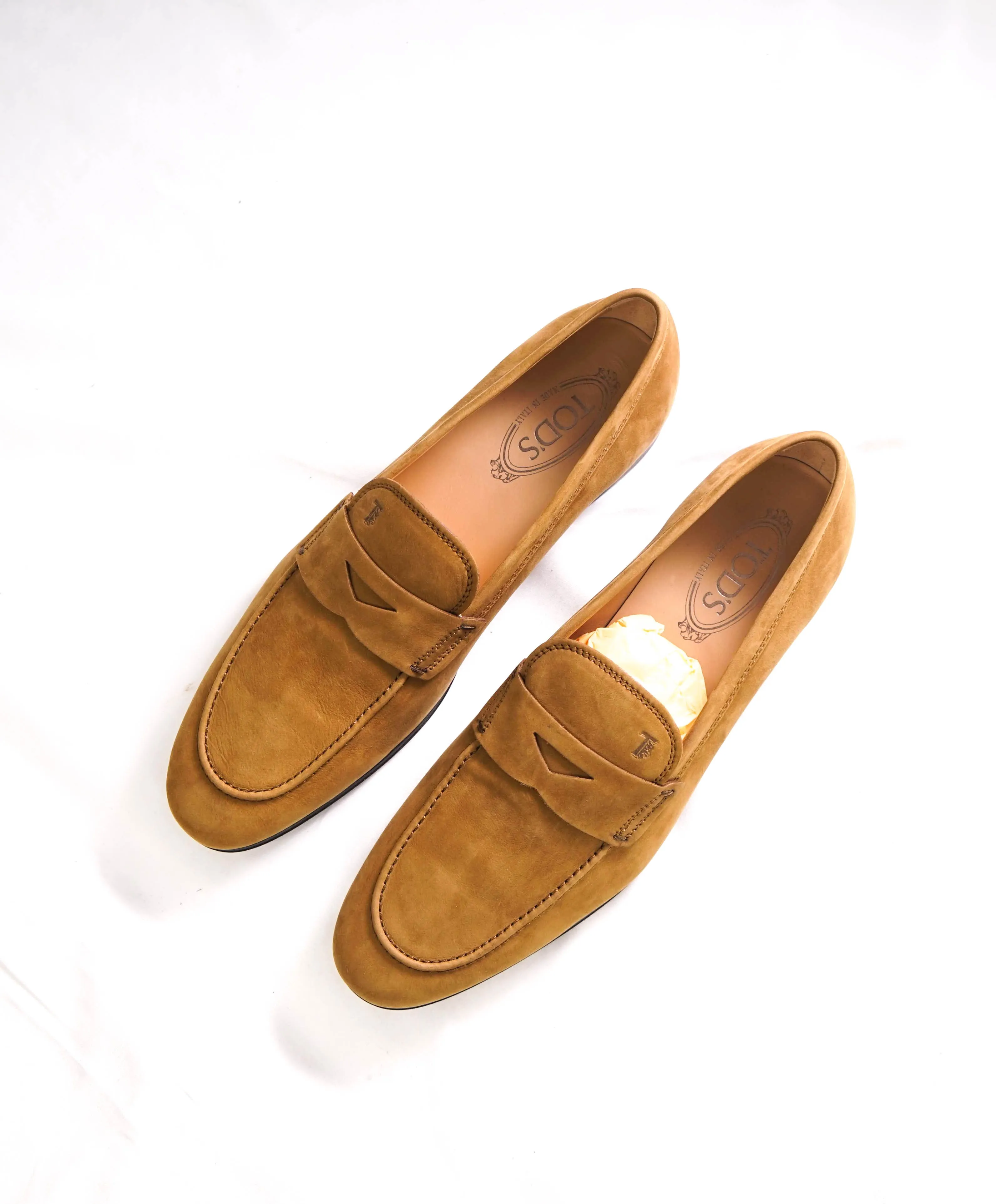 $675 TOD’S - Tobacco Suede Penny Loafer Leather LOGO Vamp Loafer - (9 Tod's) 10 US