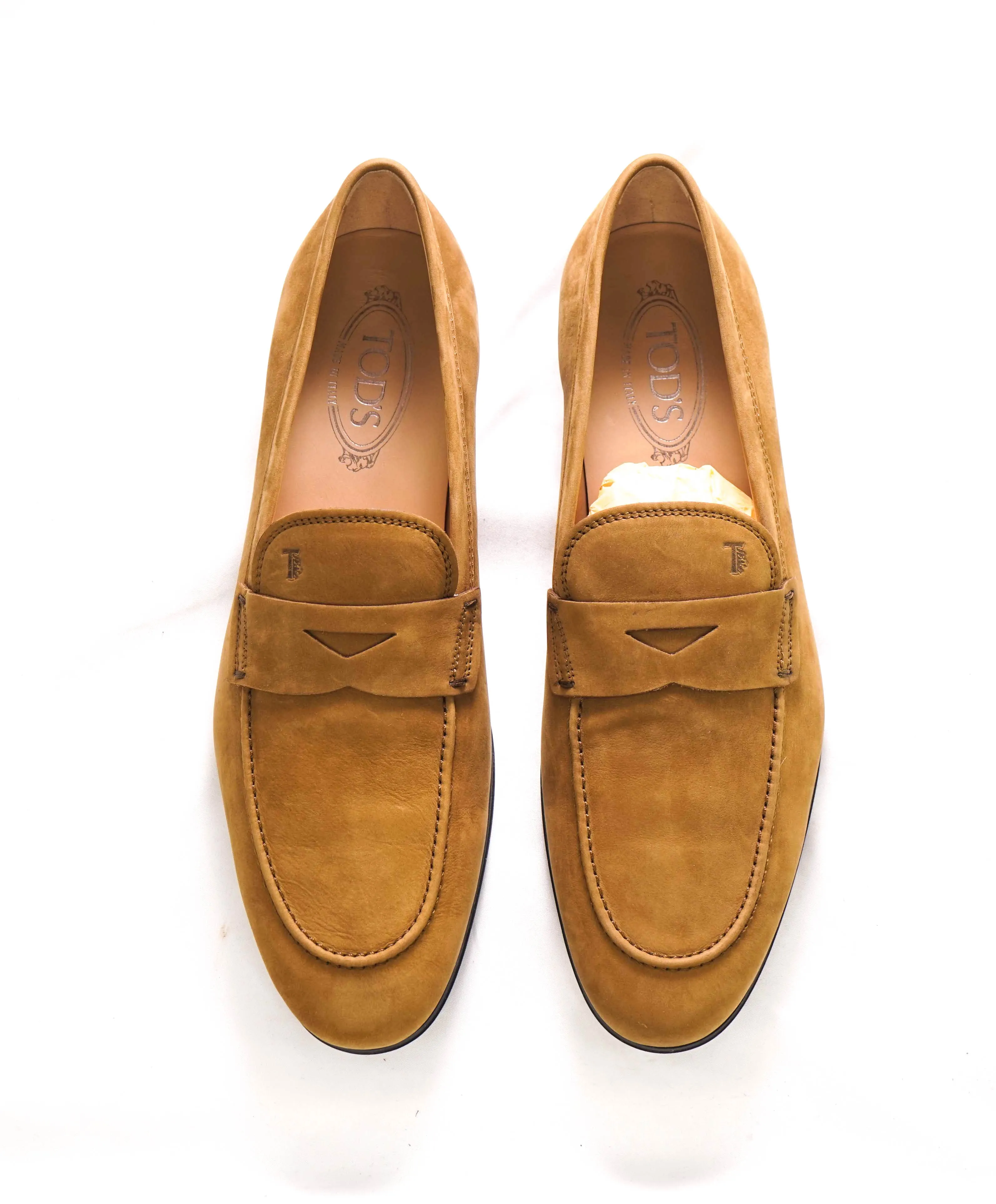 $675 TOD’S - Tobacco Suede Penny Loafer Leather LOGO Vamp Loafer - (9 Tod's) 10 US