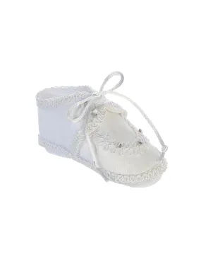 Baby Boys White Satin Rhinestones Laces Baptism Shoes S-L