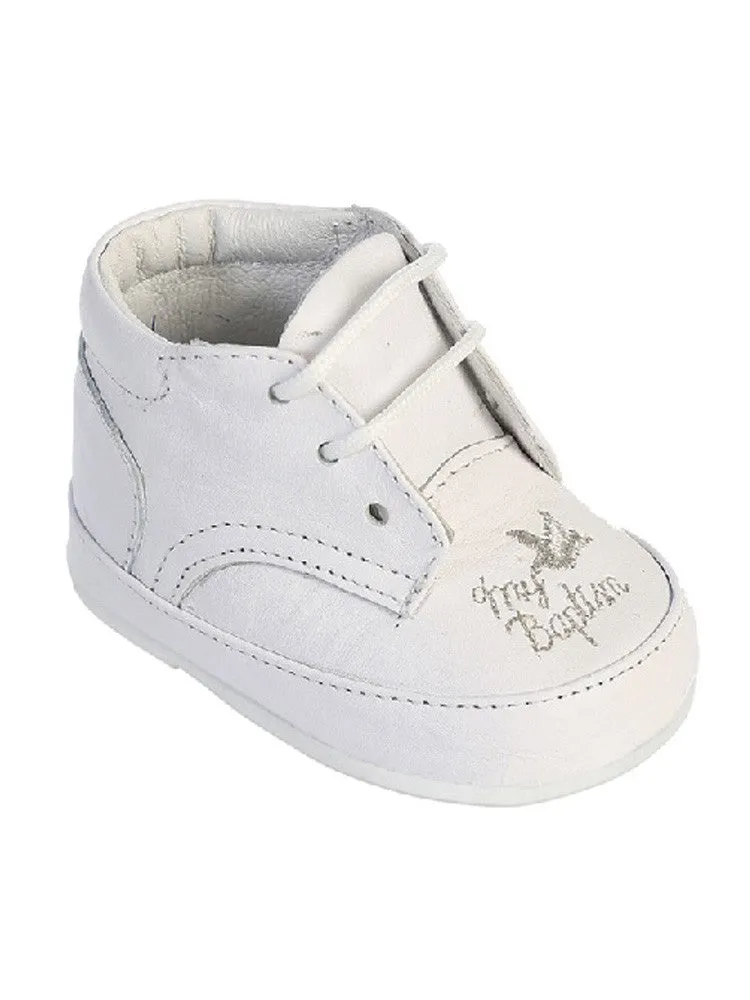 Baby Boys White Silver Embroidered Leather Baptism Shoes 0-4 Baby