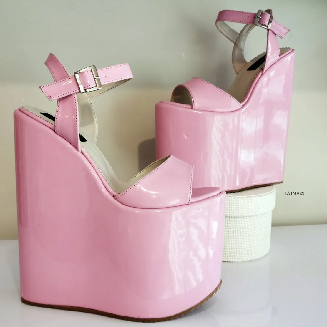 Baby Pink Patent Wedge Sandals