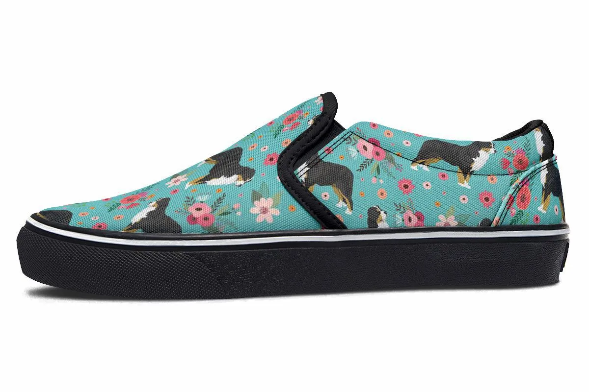 Bernese Mountain Dog Flower Slip-On Shoes