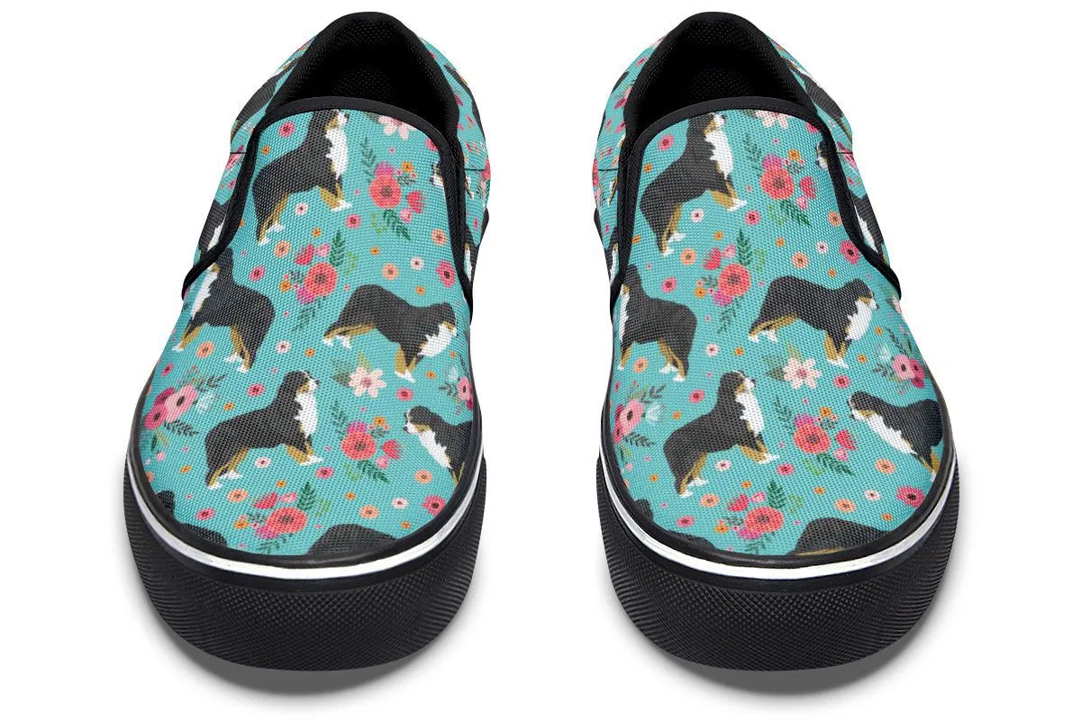 Bernese Mountain Dog Flower Slip-On Shoes