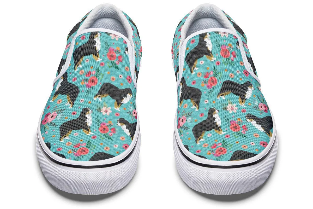 Bernese Mountain Dog Flower Slip-On Shoes