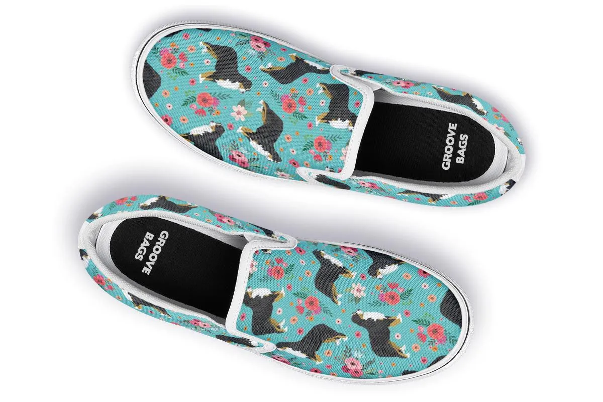 Bernese Mountain Dog Flower Slip-On Shoes