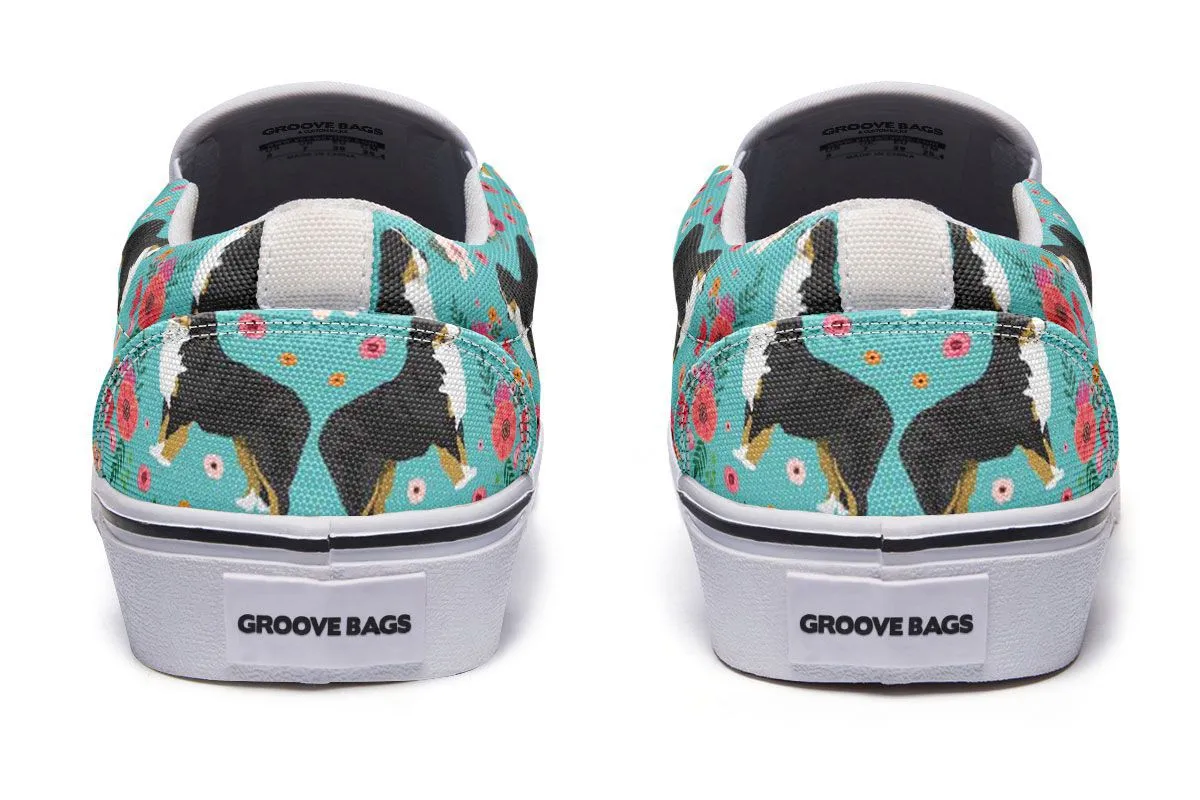 Bernese Mountain Dog Flower Slip-On Shoes