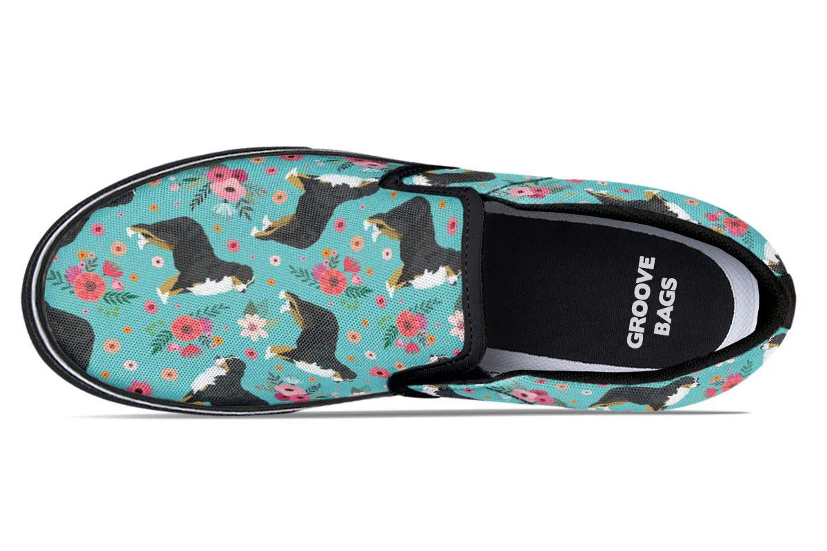 Bernese Mountain Dog Flower Slip-On Shoes