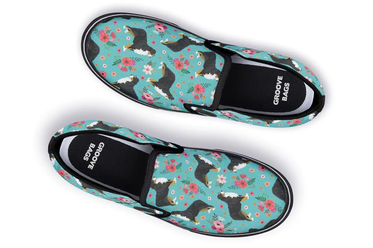 Bernese Mountain Dog Flower Slip-On Shoes