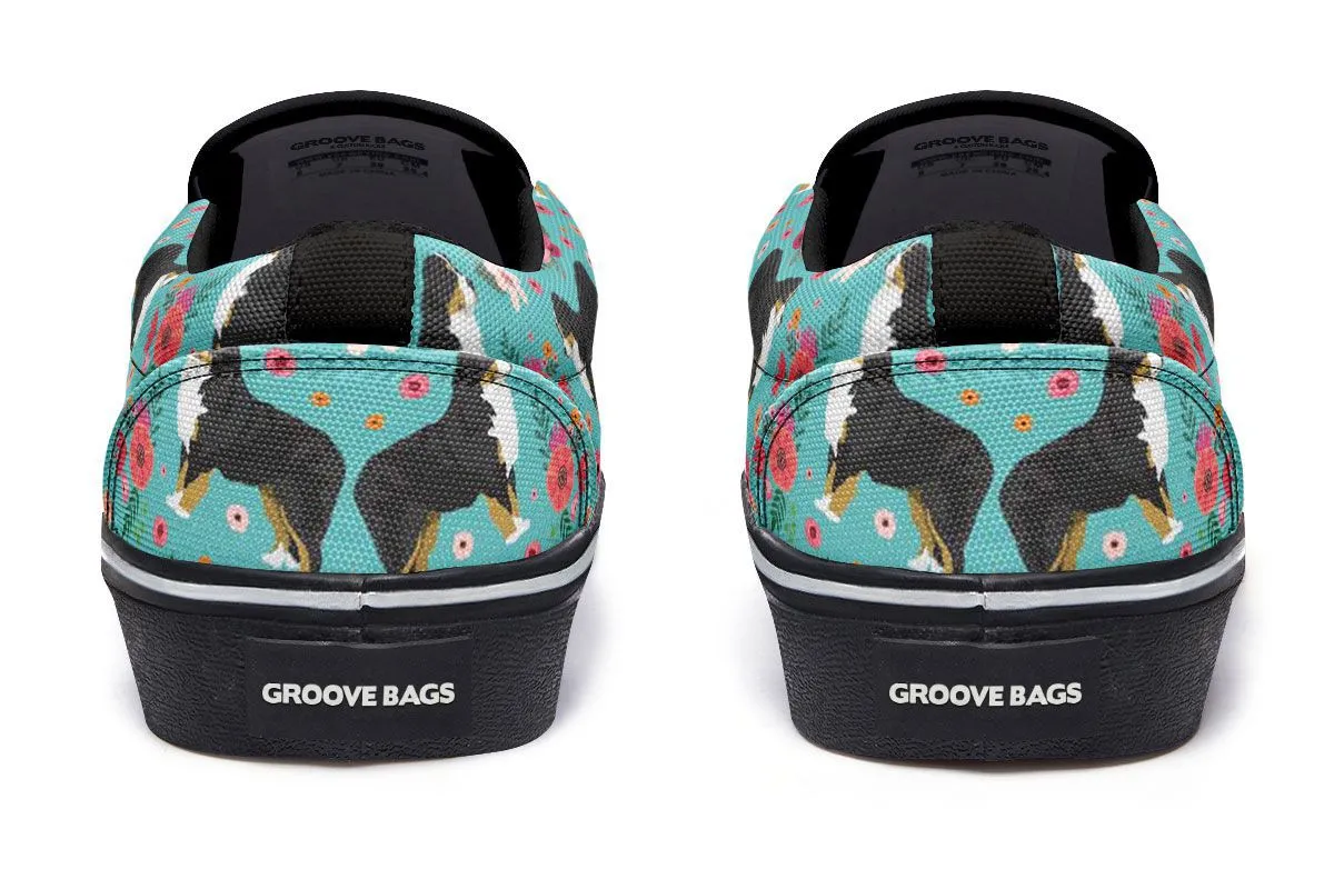 Bernese Mountain Dog Flower Slip-On Shoes