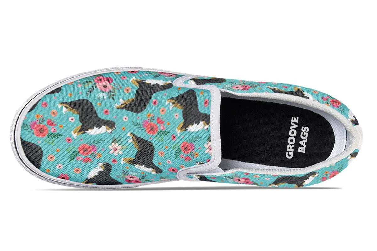 Bernese Mountain Dog Flower Slip-On Shoes