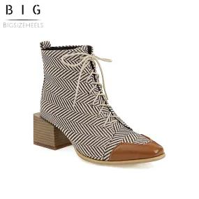 Bigsizeheels Punk square toe vintage Martin boots - Houndstooth