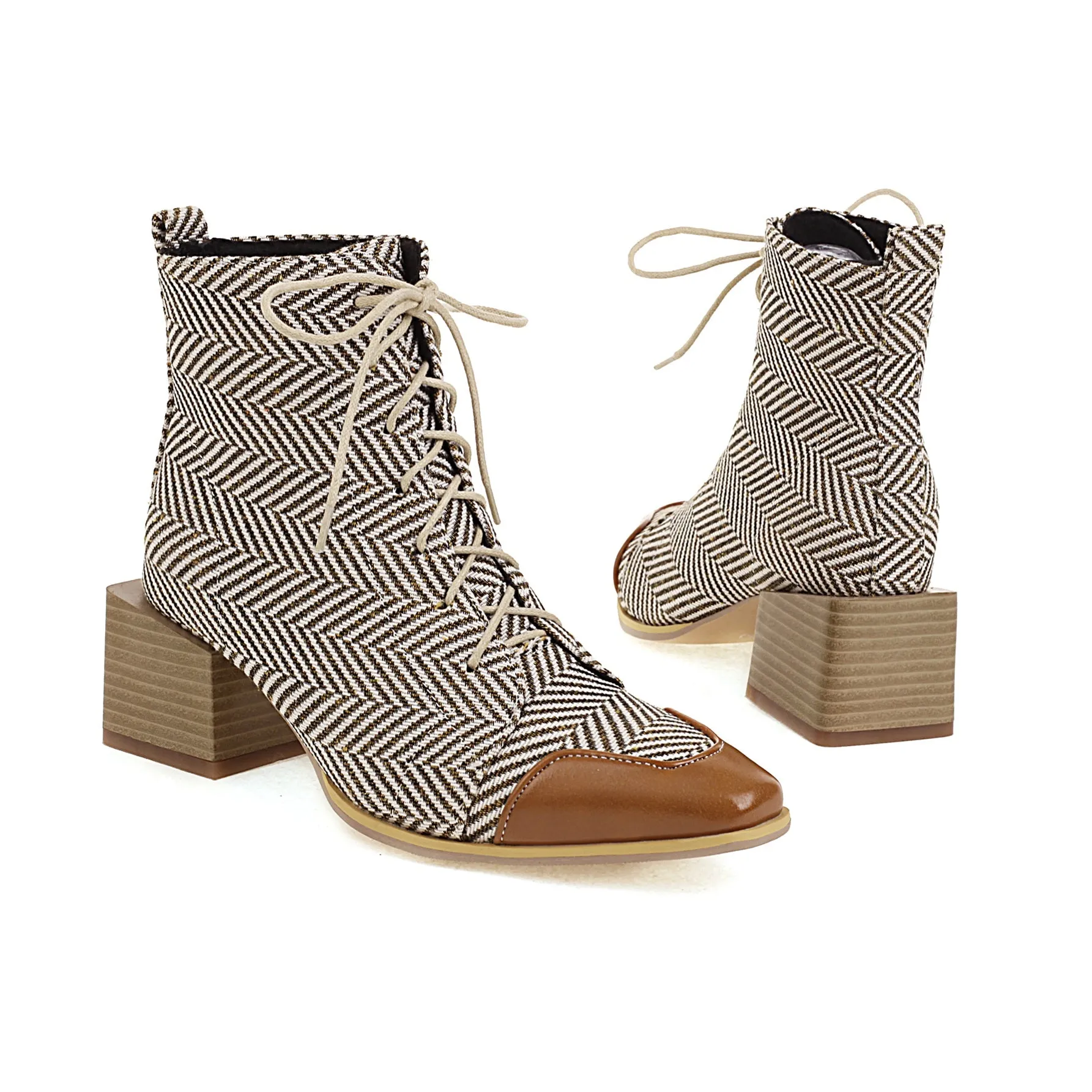 Bigsizeheels Punk square toe vintage Martin boots - Houndstooth