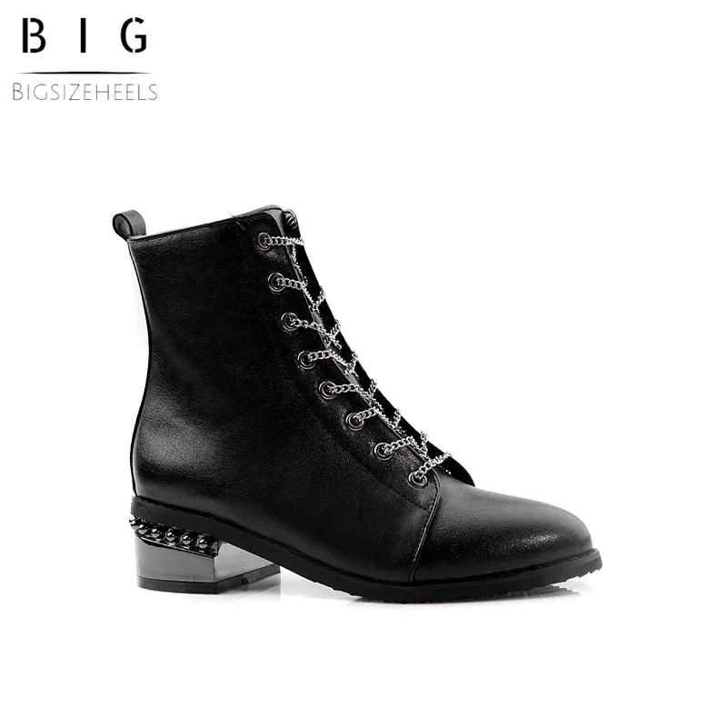 Bigsizeheels Round toe flat side zipper Martin boots - Black