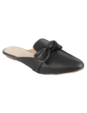 Black Bowed Open Back Slip-On Flats