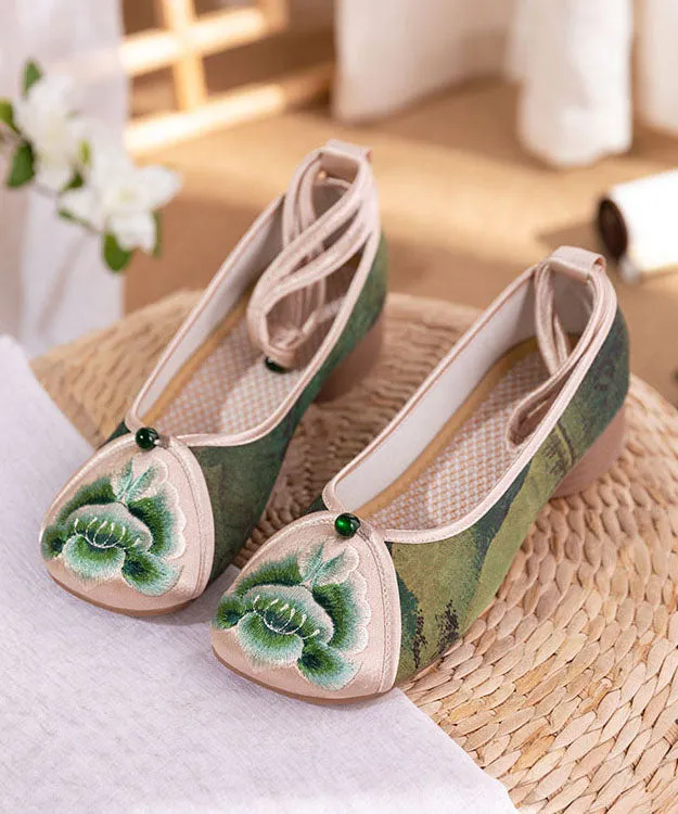 Blue Embroideried Chunky Shoes Cotton Fabric Classy Splicing LY7594