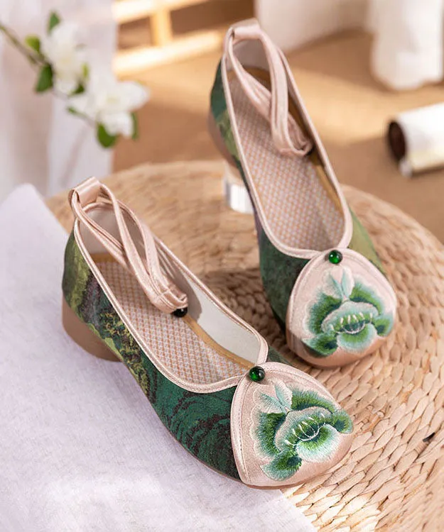 Blue Embroideried Chunky Shoes Cotton Fabric Classy Splicing LY7594