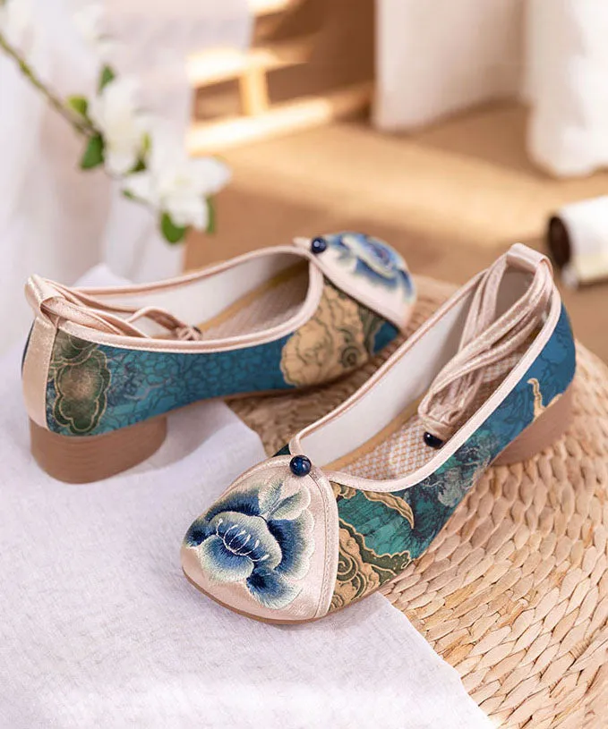 Blue Embroideried Chunky Shoes Cotton Fabric Classy Splicing LY7594