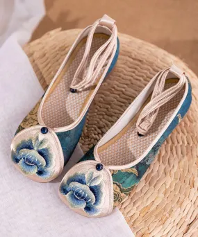 Blue Embroideried Chunky Shoes Cotton Fabric Classy Splicing LY7594