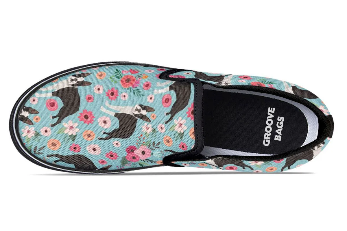 Boston Terrier Flower Slip-On Shoes