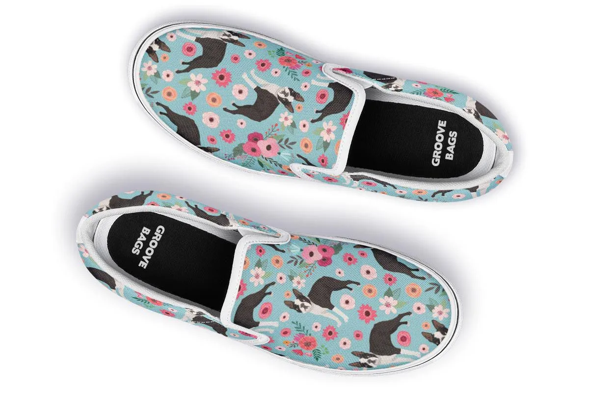 Boston Terrier Flower Slip-On Shoes