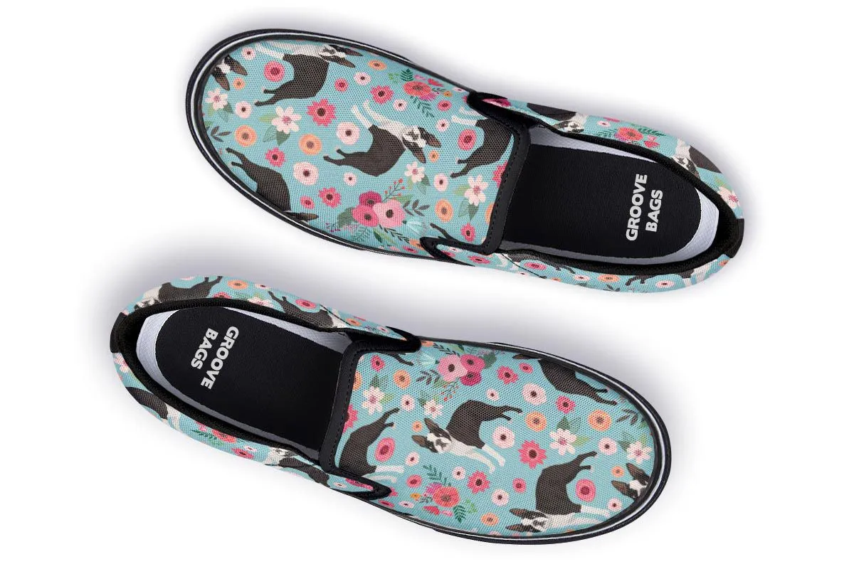 Boston Terrier Flower Slip-On Shoes