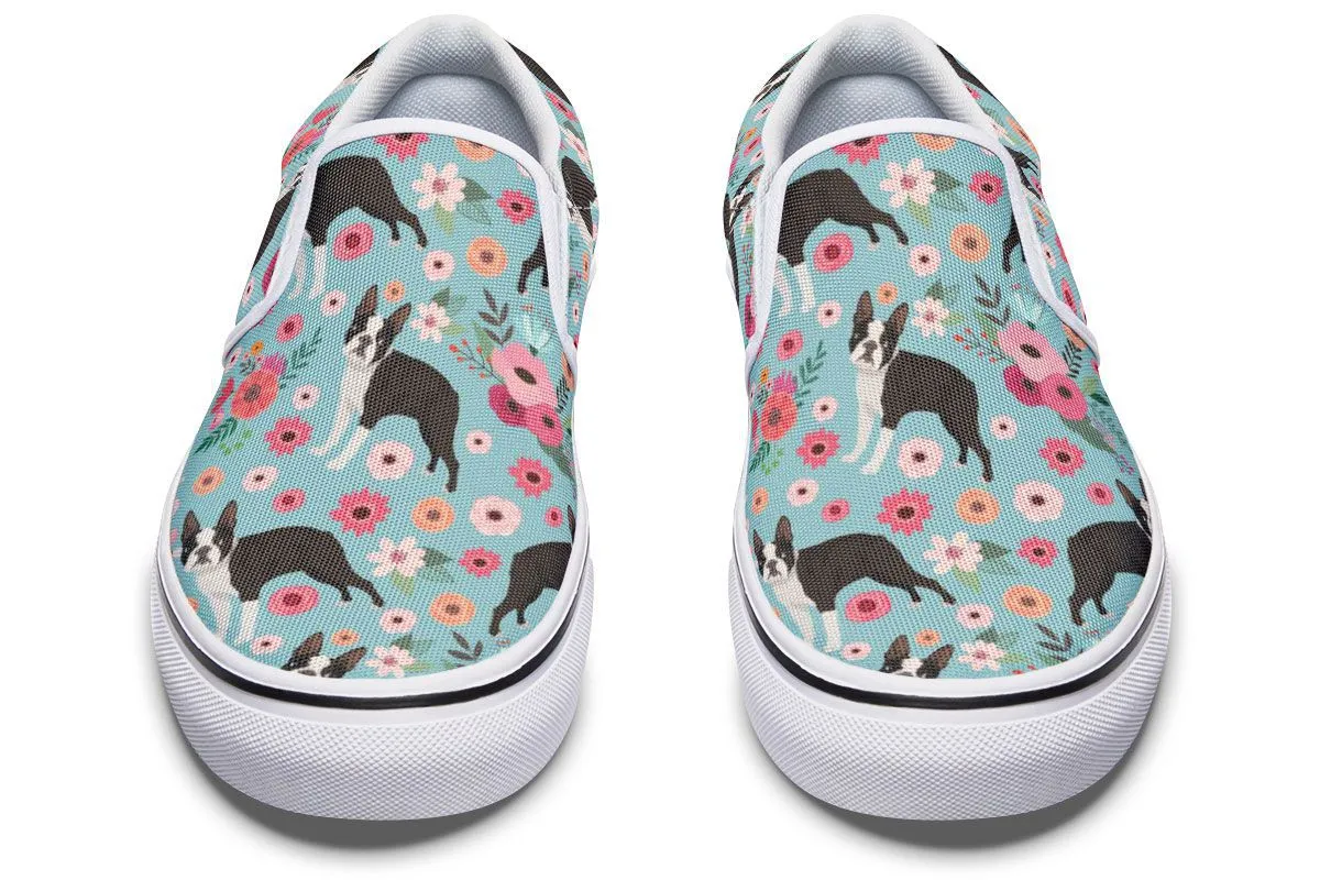 Boston Terrier Flower Slip-On Shoes