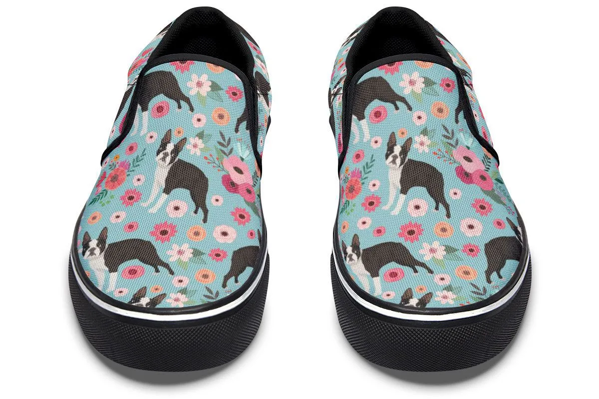 Boston Terrier Flower Slip-On Shoes