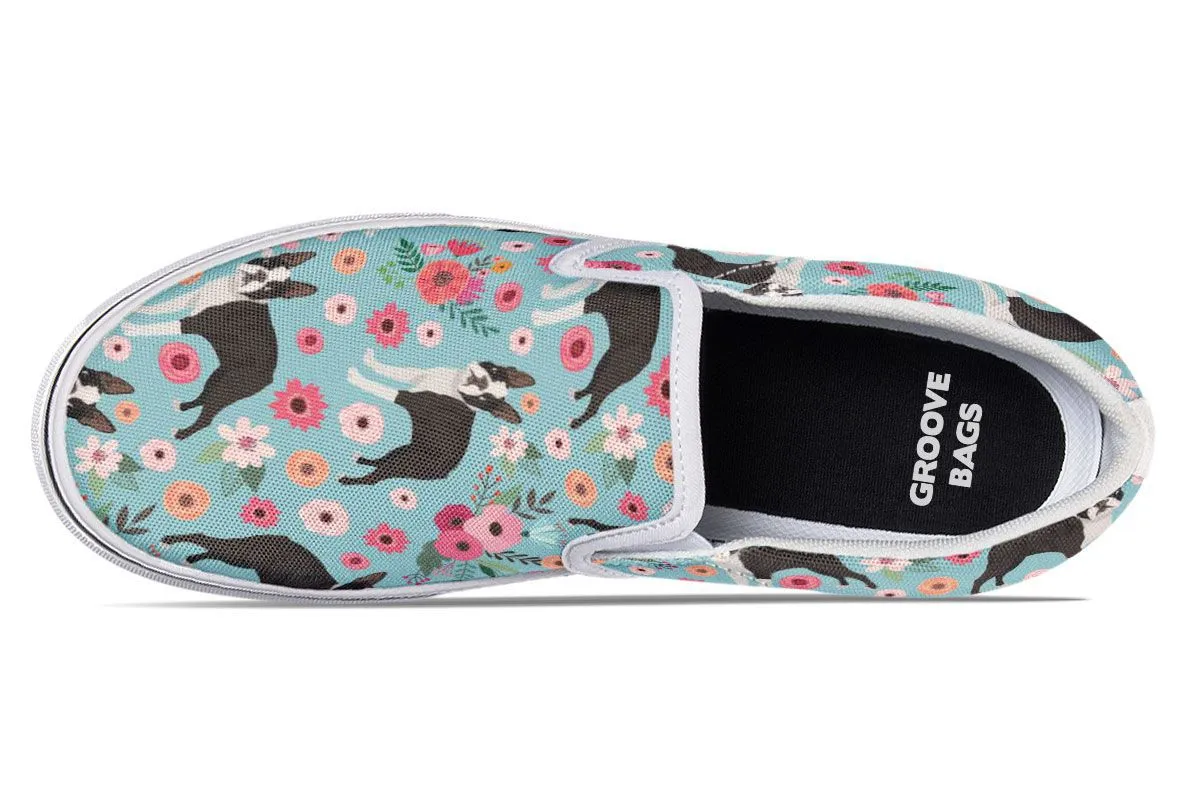 Boston Terrier Flower Slip-On Shoes