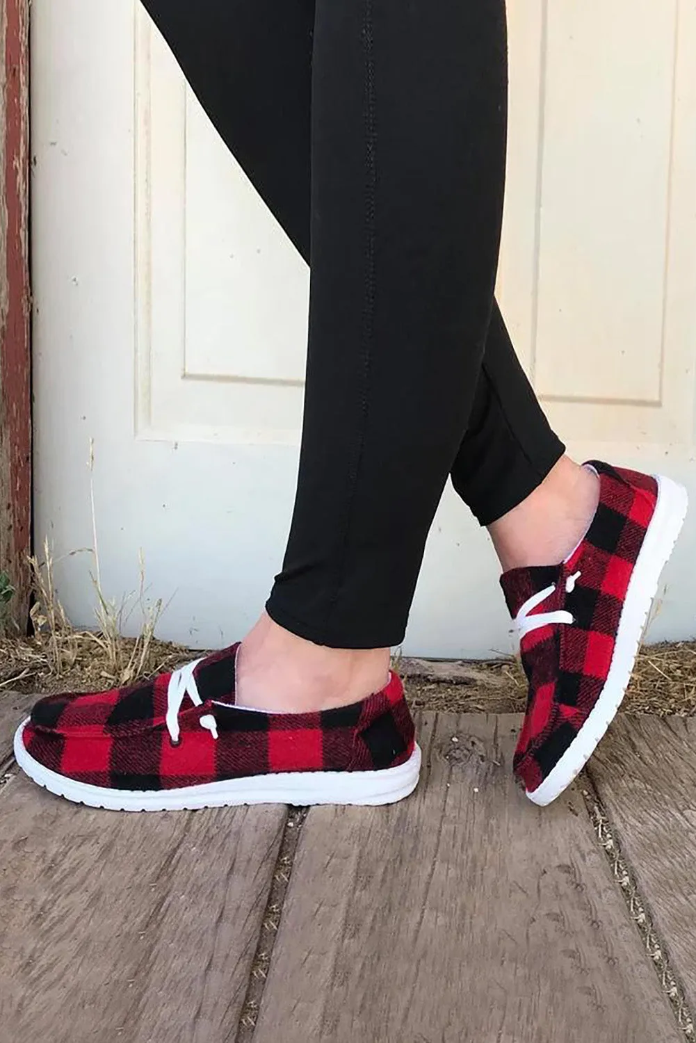 Canvas Shoes For Women Slip On Walking Shoes Plaid Lace Up Flat Shoes