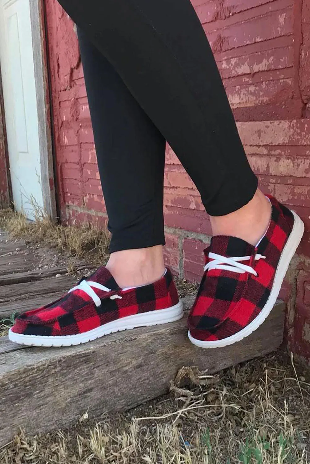 Canvas Shoes For Women Slip On Walking Shoes Plaid Lace Up Flat Shoes