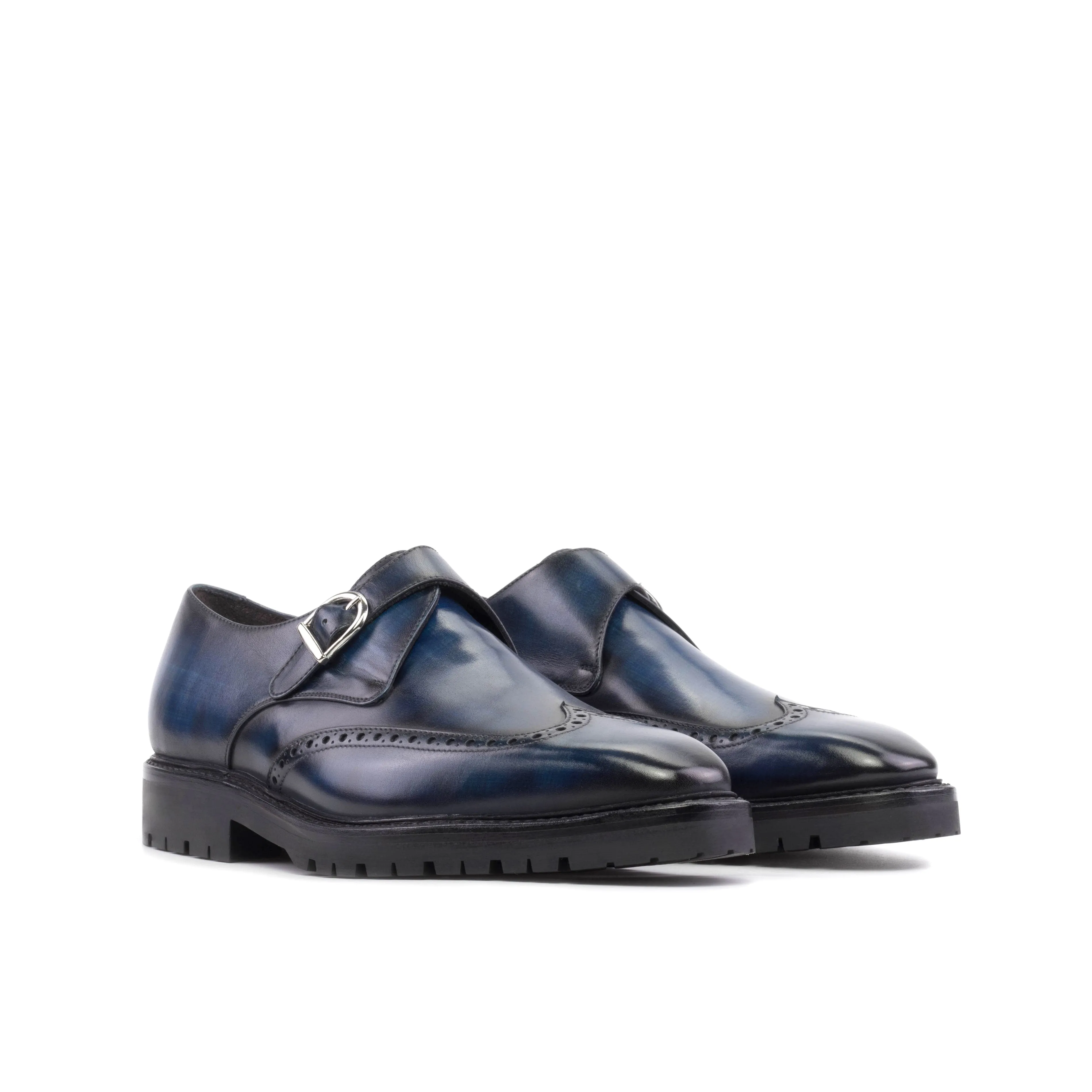 Denim Blue Patina Leather Single Monk Shoes