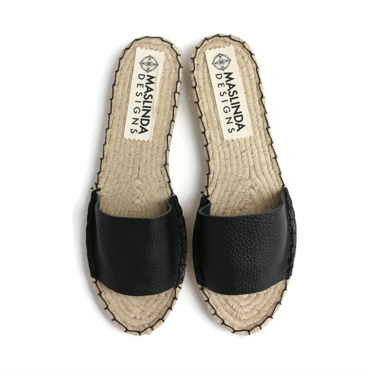 Essential Leather Espadrilles Slides - Black