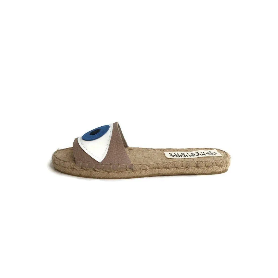 Evil Eye Espadrilles Slides - Beige