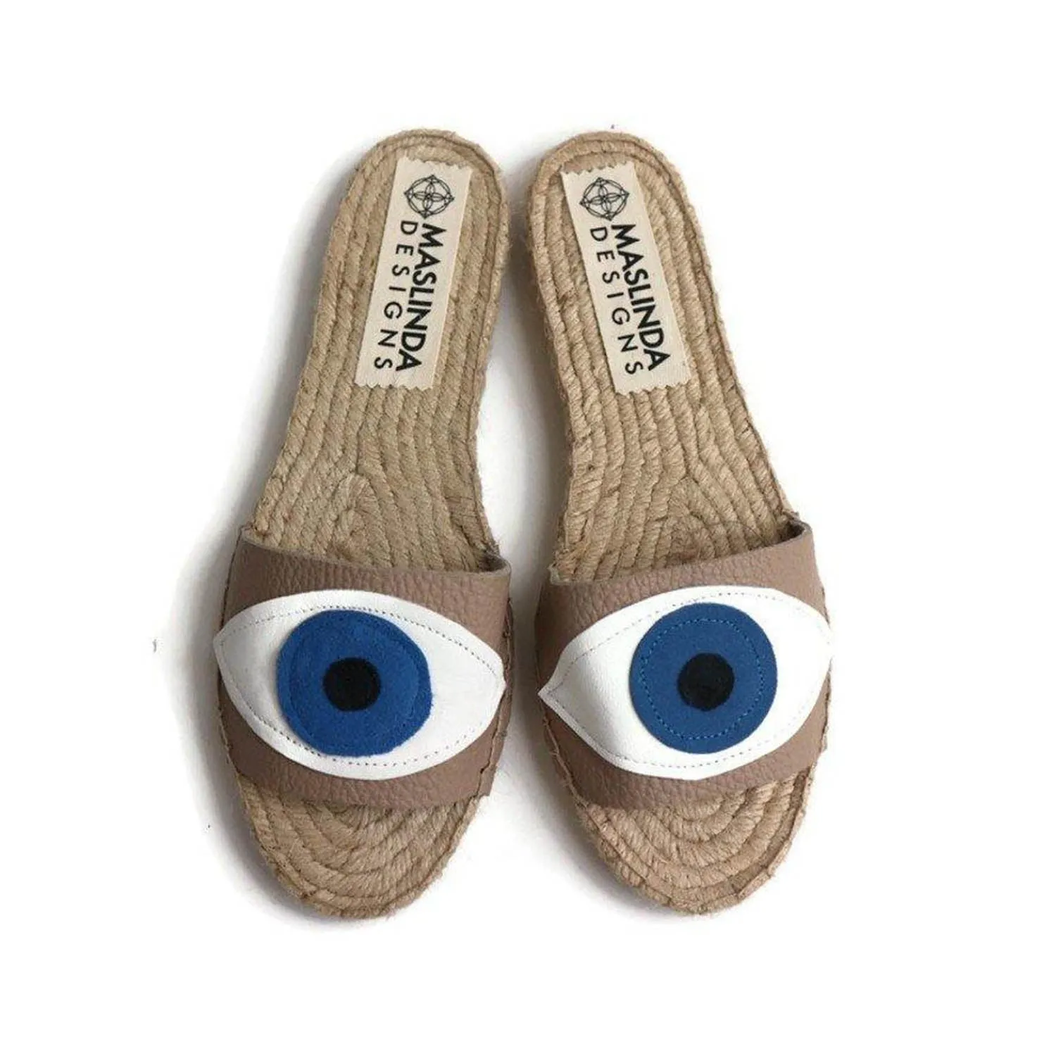 Evil Eye Espadrilles Slides - Beige