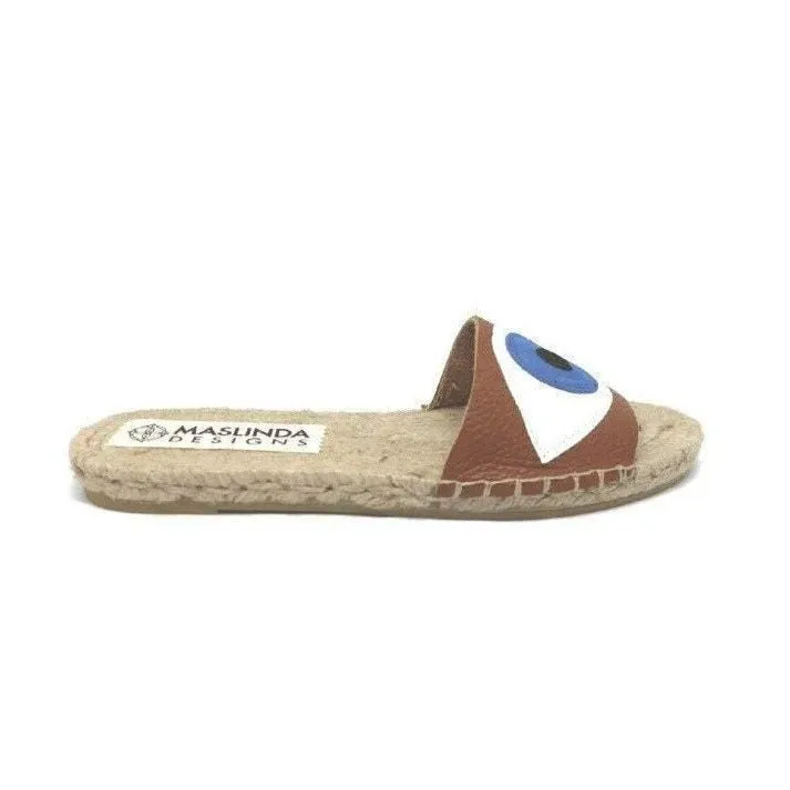 Evil Eye Espadrilles Slides - Tan