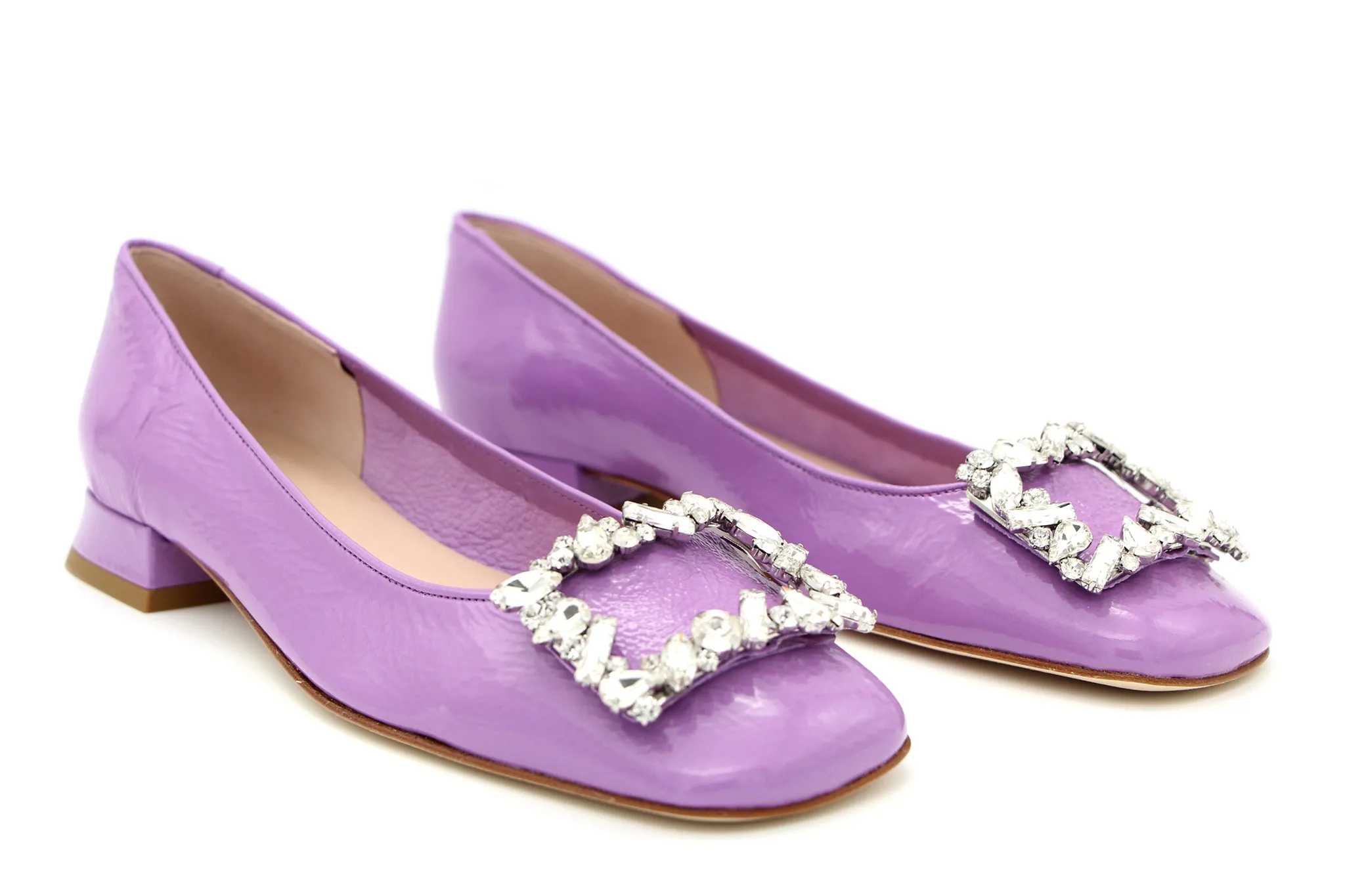 FABUCCI Lilac Patent Ballerina shoe with Embellished Buckle