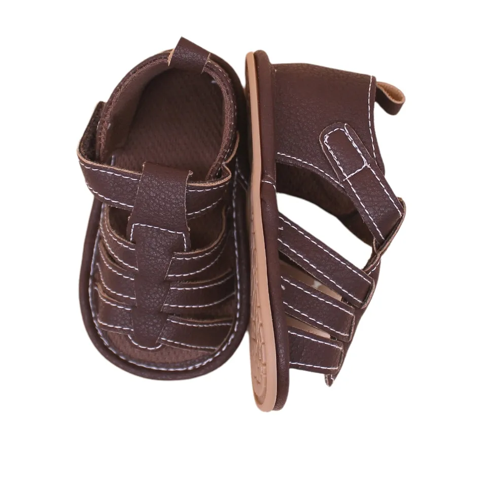 Faux Leather Sandals with Velcro Tab - Walking Sole