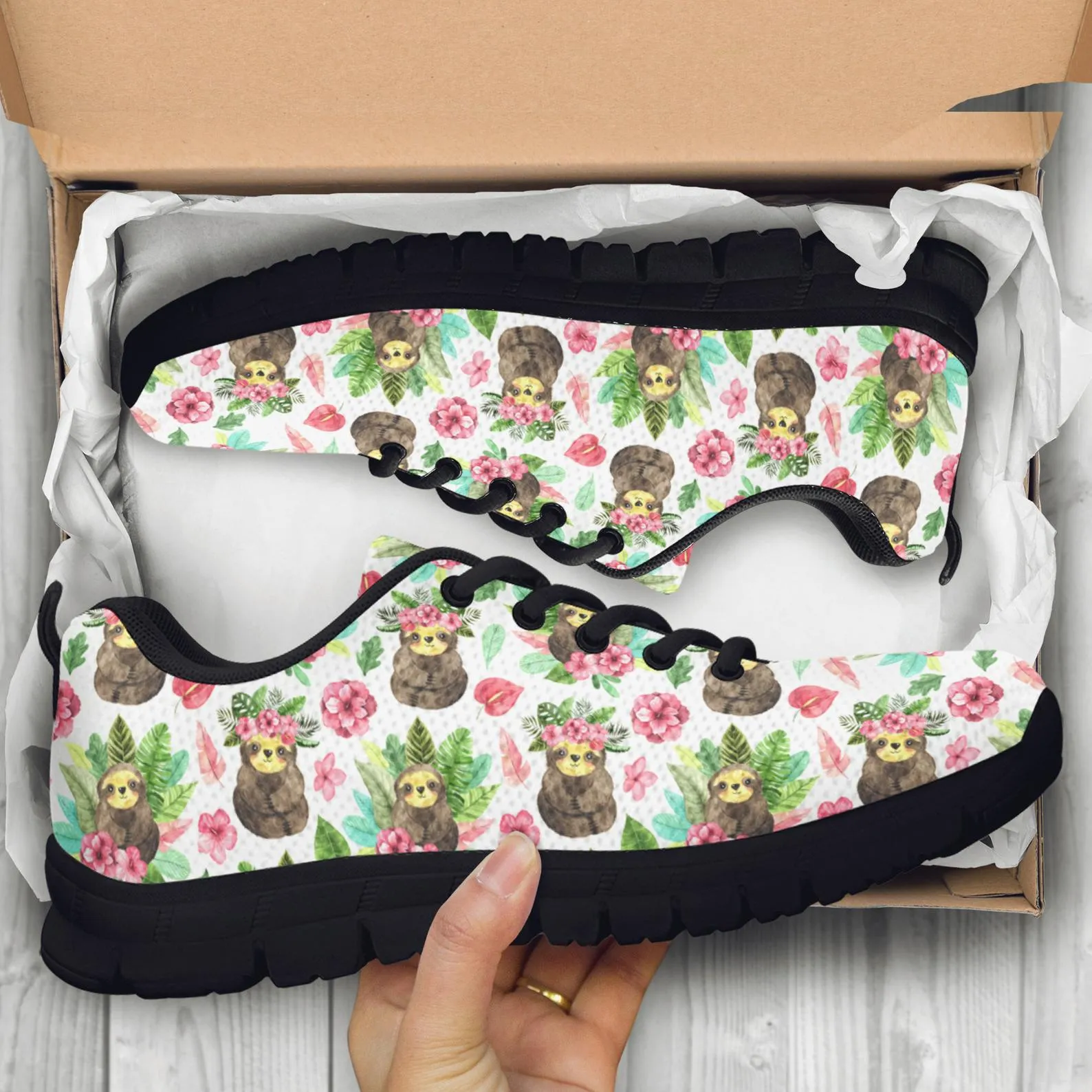 Floral Sloth Shoes Sloth Printed Sneakers Sloth Running Shoes Sloth Lover Gifts Clothing for Womens Mens Kids Adults