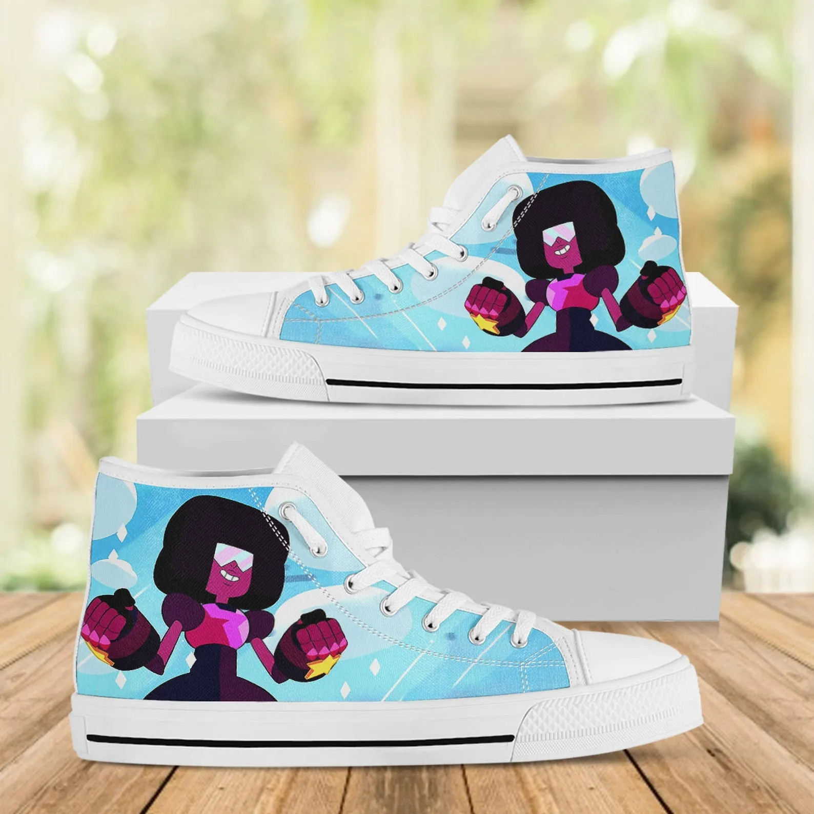 Garnet Custom Shoes, Movie Shoes, Steven Universe Movie, Cartoon Hightops, Cartoon Network, Custom Hi Tops, Cartoon Character