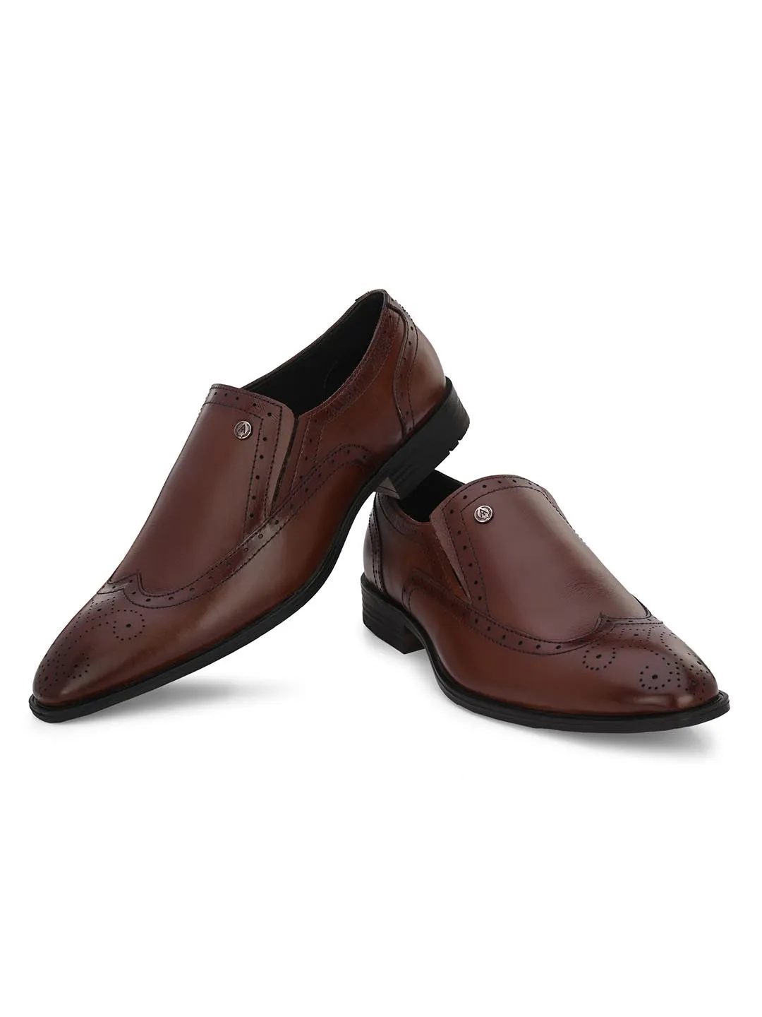 Genuine Leather Brogue Slip On Shoes