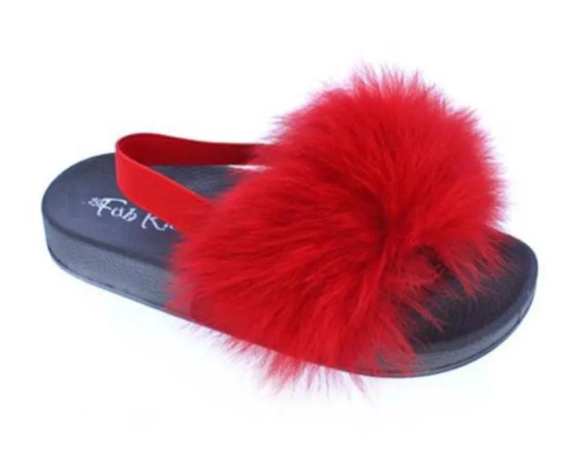 GIRLS FURRY SUMMER OPEN TOE NON SLIP SLIPPERS