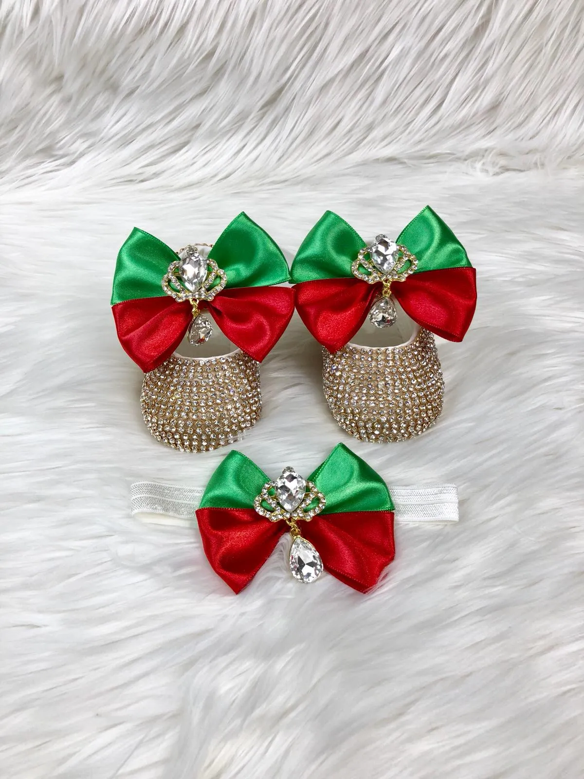 Gold Red & Green Jeweled Ada Shoes & Headband