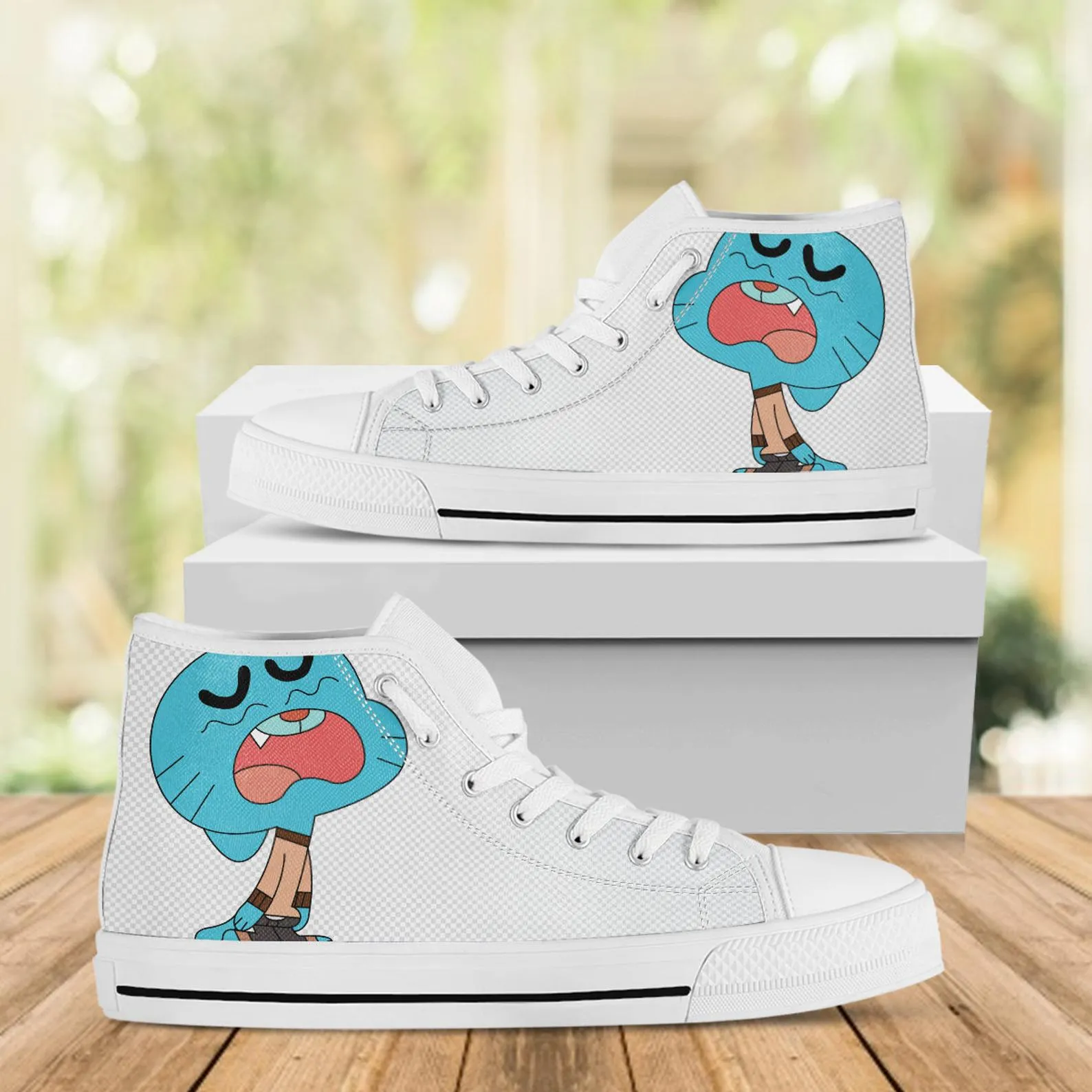 Gumball Custom Shoes, Cartoon Hightops, Cartoon Network Shoes, Custom Hi Tops, Gumball Beads Shoes, Gumbal Machine Shoes