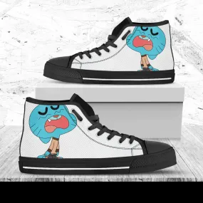 Gumball Custom Shoes, Cartoon Hightops, Cartoon Network Shoes, Custom Hi Tops, Gumball Beads Shoes, Gumbal Machine Shoes