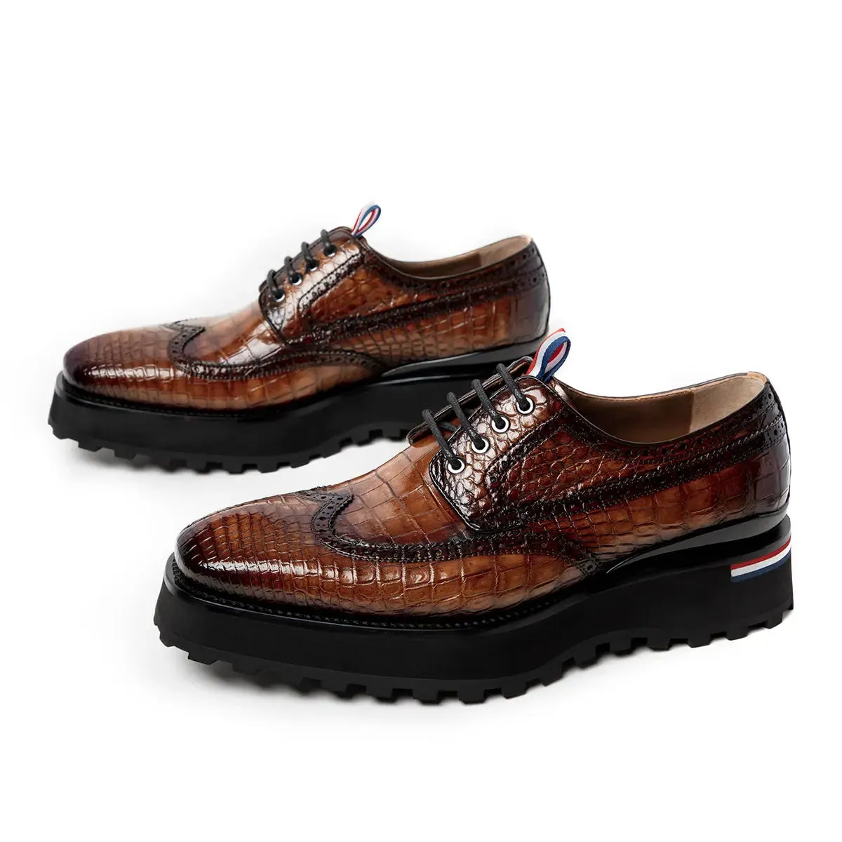 Handmade Thick Sole Crocodile Leather Derby Shoes 203601