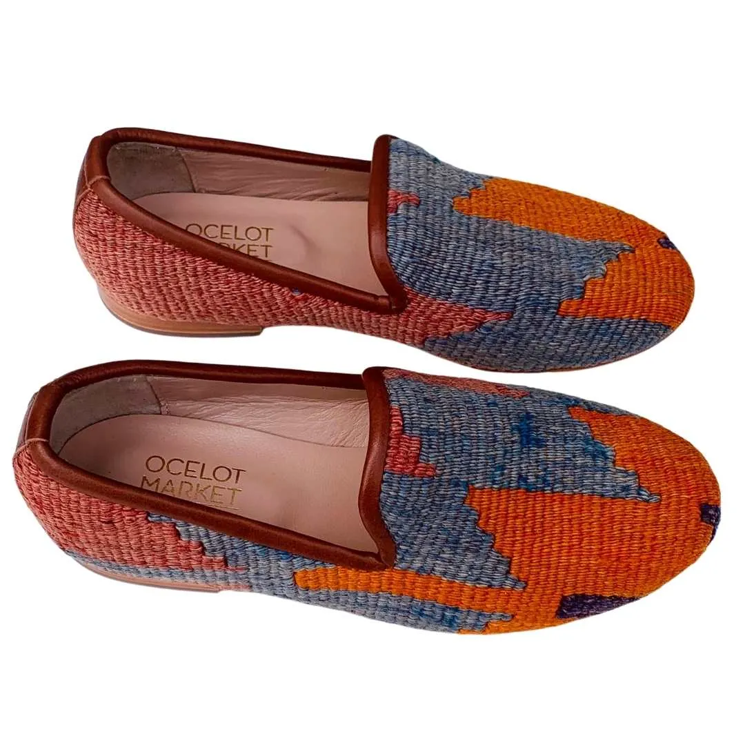 Men's Turkish Kilim Loafers | Muted Blue & Orange