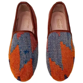 Men's Turkish Kilim Loafers | Muted Blue & Orange