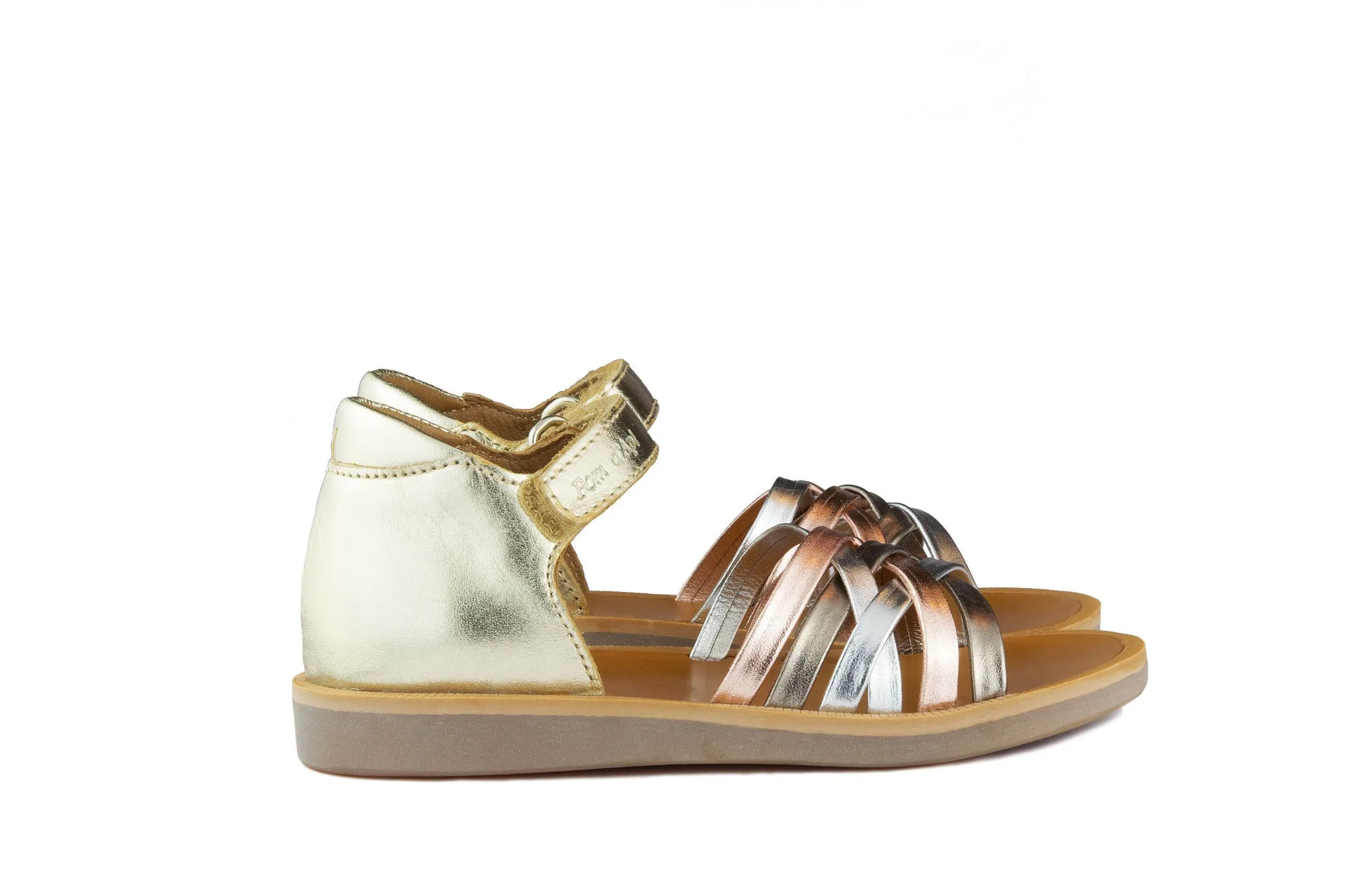 Pom d'Api Girls Gold Sandal with Metallic Straps